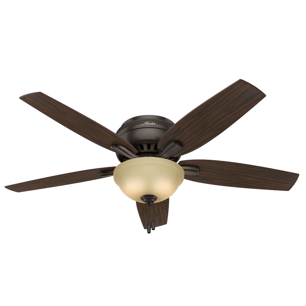 Hunter Fans-53314-Newsome 52 Inch Low Profile Ceiling Fan with LED Light Kit and Pull Chain Premier Bronze  Premier Bronze Finish with Roasted Walnut Blade Finish with Frosted Amber Glass