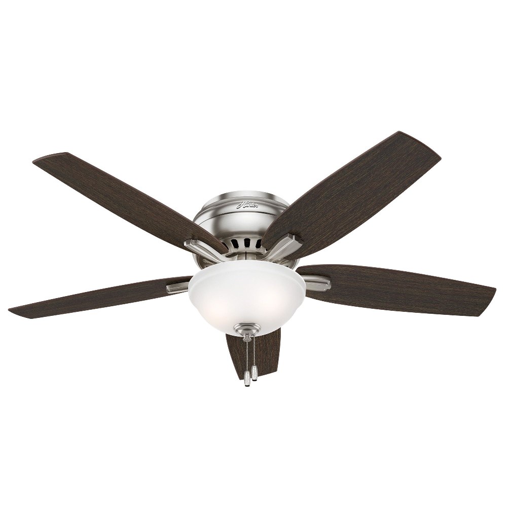 Hunter Fans-53315-Newsome 52 Inch Low Profile Ceiling Fan with LED Light Kit and Pull Chain Brushed Nickel  Premier Bronze Finish with Roasted Walnut Blade Finish with Frosted Amber Glass