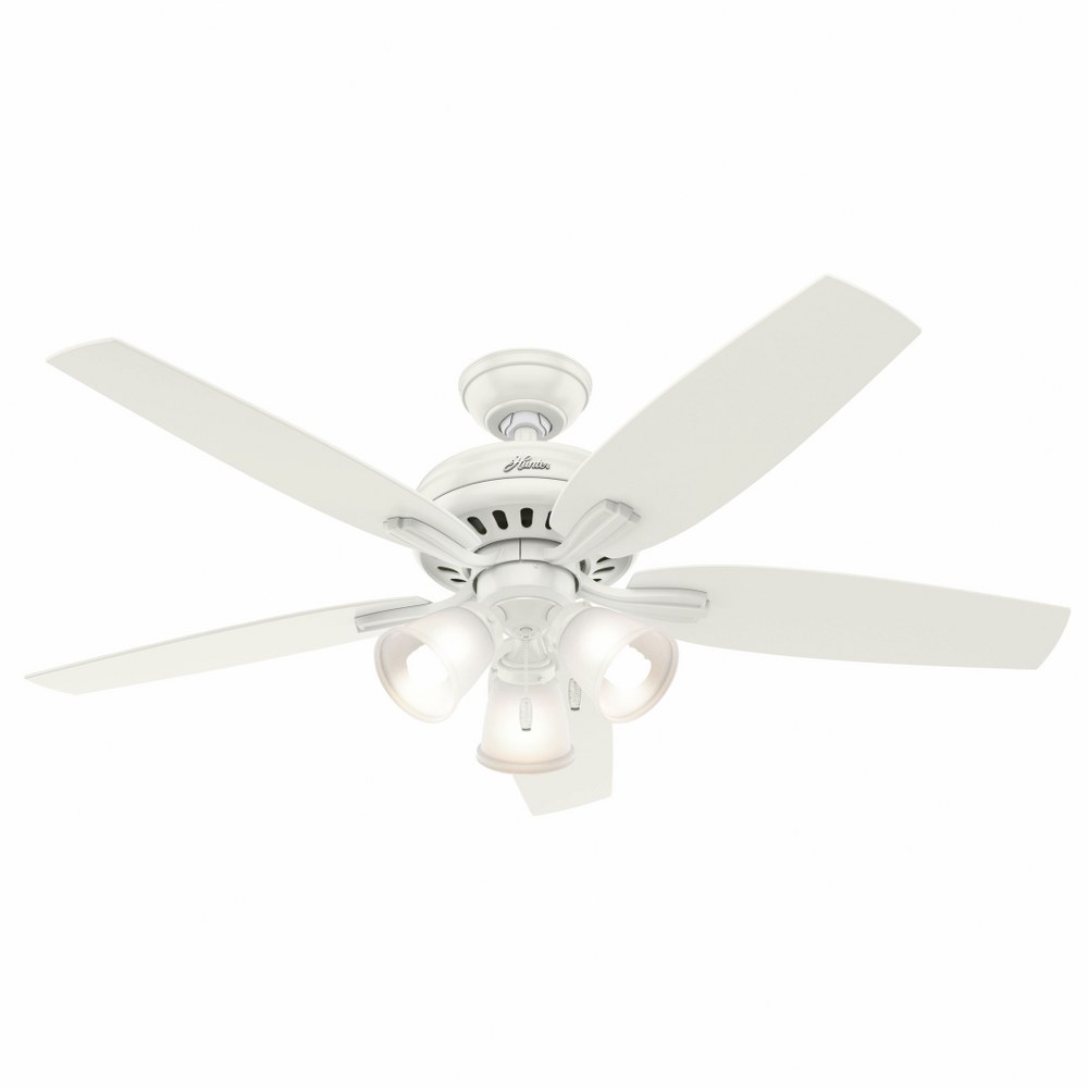 Hunter Fans-53316-Newsome 52 Inch Ceiling Fan with LED Light Kit and Pull Chain Fresh White  Brushed Nickel Finish with Medium Walnut Blade Finish with Cased White Glass