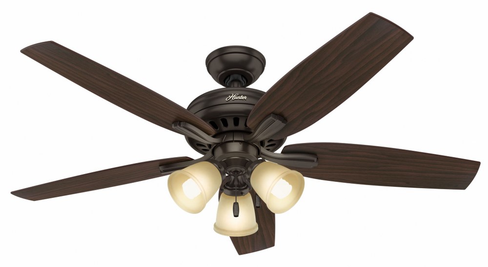 Hunter Fans-53317-Newsome-Ceiling Fan with Kit-52 Inches Wide by 13.02 Inches High   Premier Bronze Finish with Roasted Walnut Blade Finish with Frosted Amber Glass