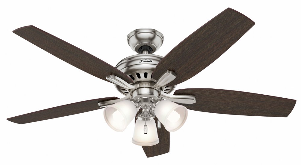 Hunter Fans-53318-Newsome-Ceiling Fan with Kit-52 Inches Wide by 13.02 Inches High   Brushed Nickel Finish with Medium Walnut Blade Finish with Cased White Glass