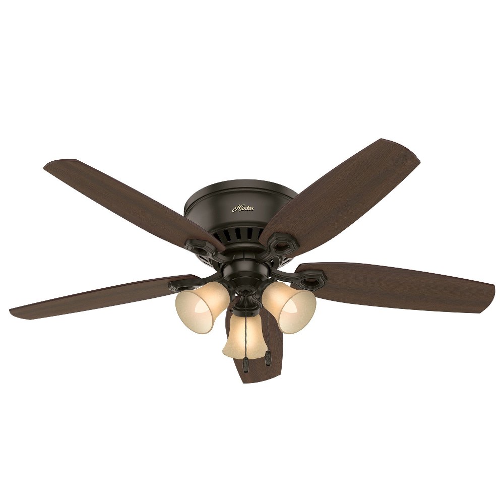 Hunter Fans-53327-Builder Low Profile-Ceiling Fan with Light Kit-52 Inches Wide by 8.8 Inches High   New Bronze Finish with Harvest Mahogany Blade Finish with Toffee Glass