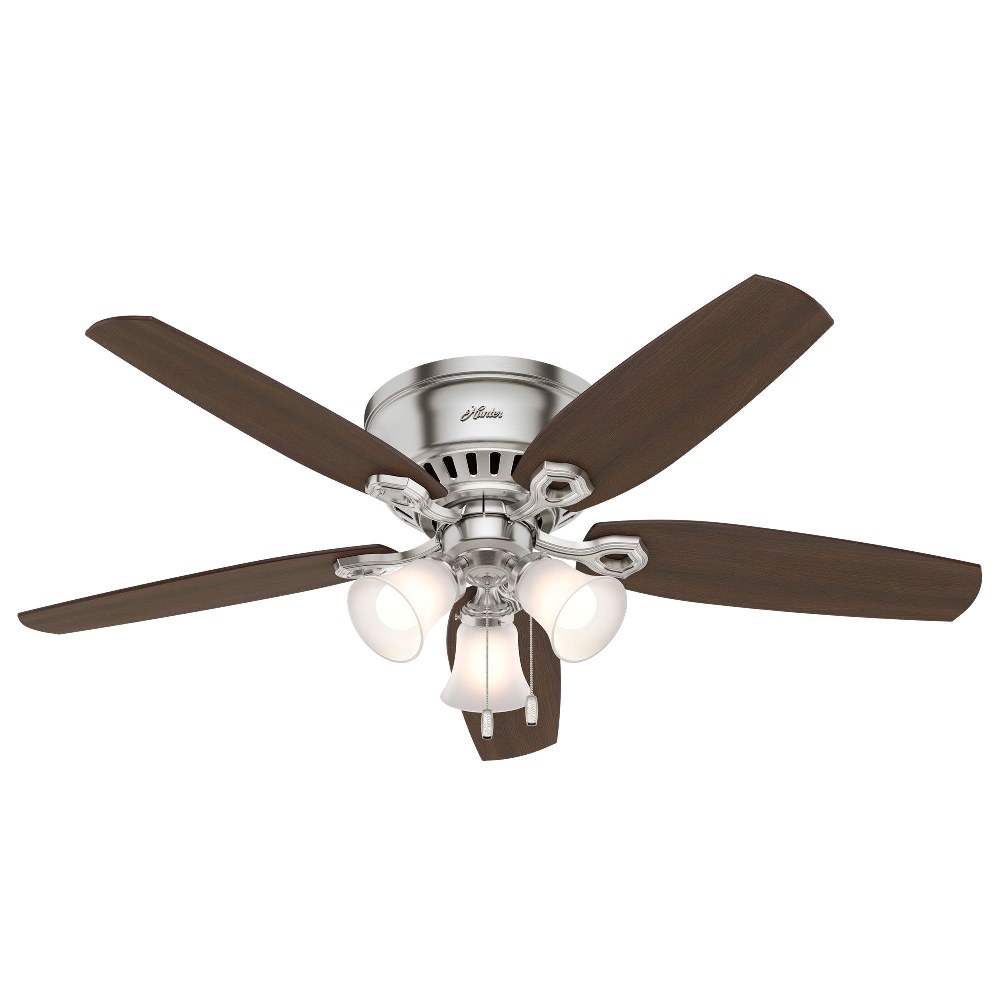 Hunter Fans-53328-Builder Low Profile-Ceiling Fan with Light Kit-52 Inches Wide by 8.8 Inches High   Brushed Nickel Finish with Brazilian Cherry Blade Finish with Cased White Glass