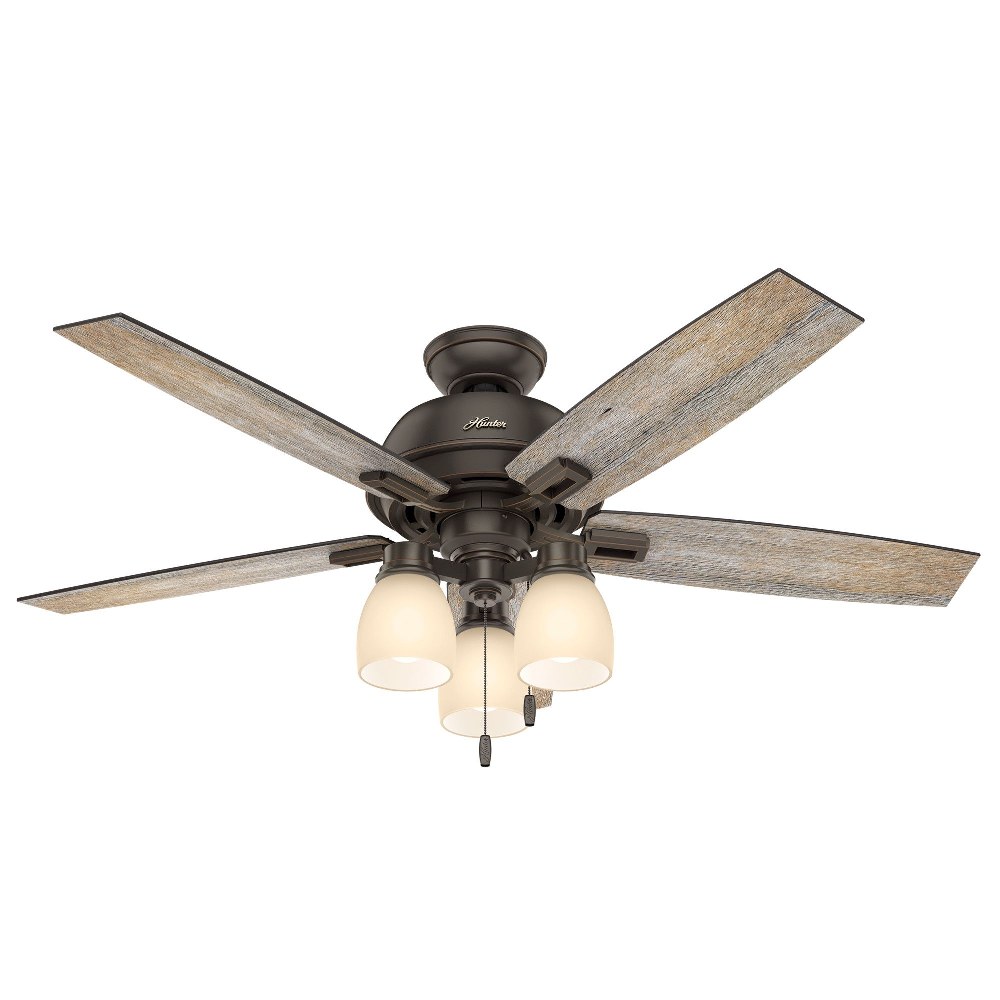 Hunter Fans-53336-Donegan-Ceiling Fan with Kit-52 Inches Wide by 12.02 Inches High   Onyx Bengal Finish with Barnwood Blade Finish with Amber Painted Glass