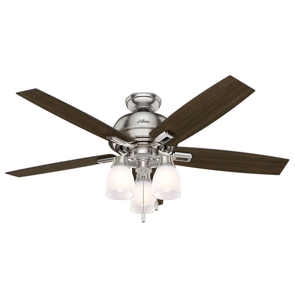 Hunter Fans-53338-Donegan-Ceiling Fan with Kit-52 Inches Wide by 12.02 Inches High   Brushed Nickel Finish with Dark Walnut Blade Finish with Clear Frosted Glass