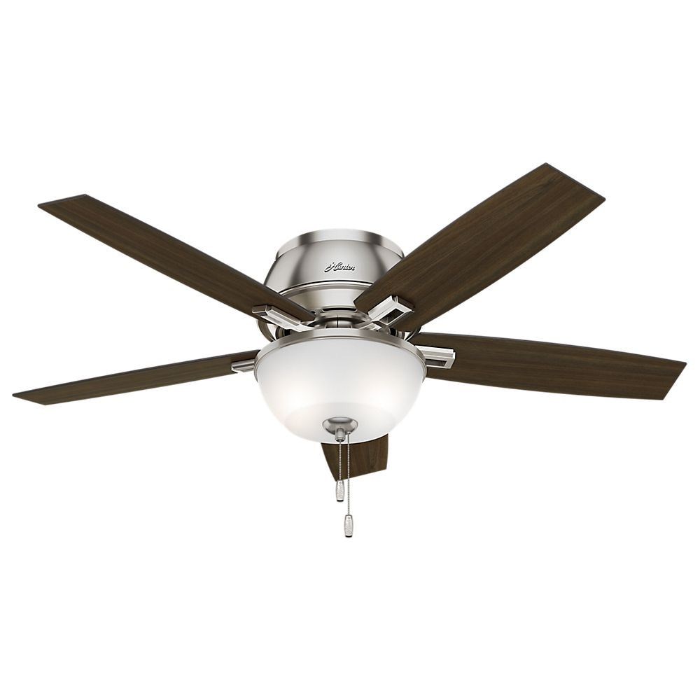 Hunter Fans-53344-Donegan 52 Inch Low Profile Ceiling Fan with LED Light Kit and Pull Chain Brushed Nickel  Brushed Nickel Finish with Dark Walnut Blade Finish with Clear Frosted Glass