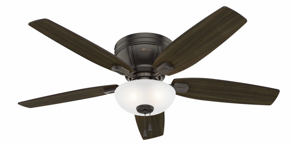 Hunter Fans-53379-Kenbridge 52 Inch Low Profile Ceiling Fan with LED Light Kit and Pull Chain Noble Bronze  Brushed Nickel Finish with White Glass