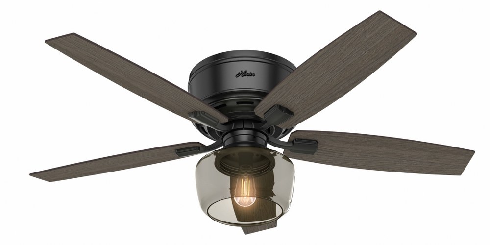 Hunter Fans-53393-Bennett 52 Inch Low Profile Ceiling Fan with LED Light Kit and Handheld Remote Matte Black  Brushed Nickel Finish with Grey Walnut/Light Grey Oak Blade Finish