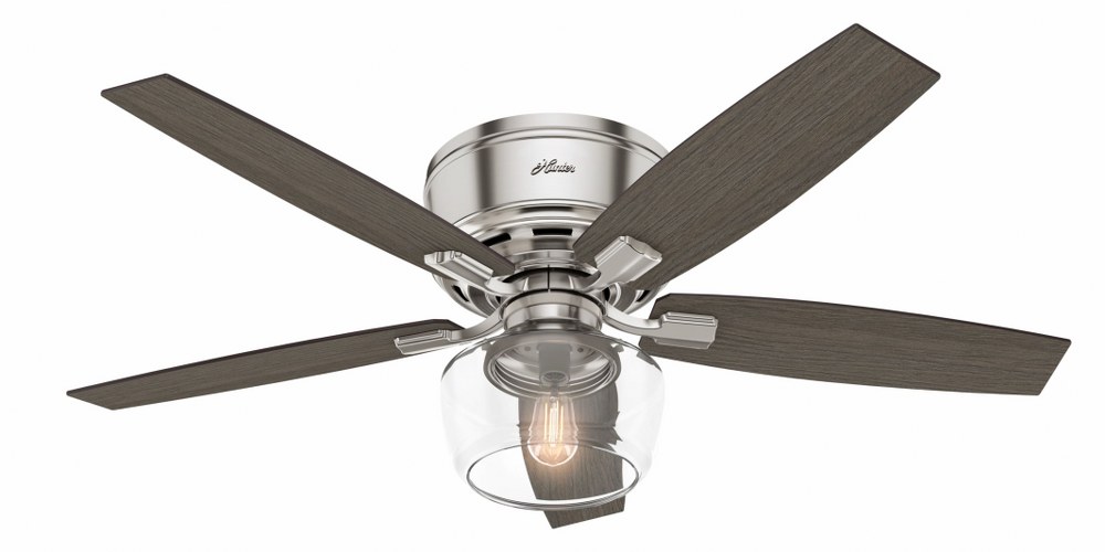 Hunter Fans-53394-Bennett 52 Inch Low Profile Ceiling Fan with LED Light Kit and Handheld Remote Brushed Nickel  Brushed Nickel Finish with Grey Walnut/Light Grey Oak Blade Finish