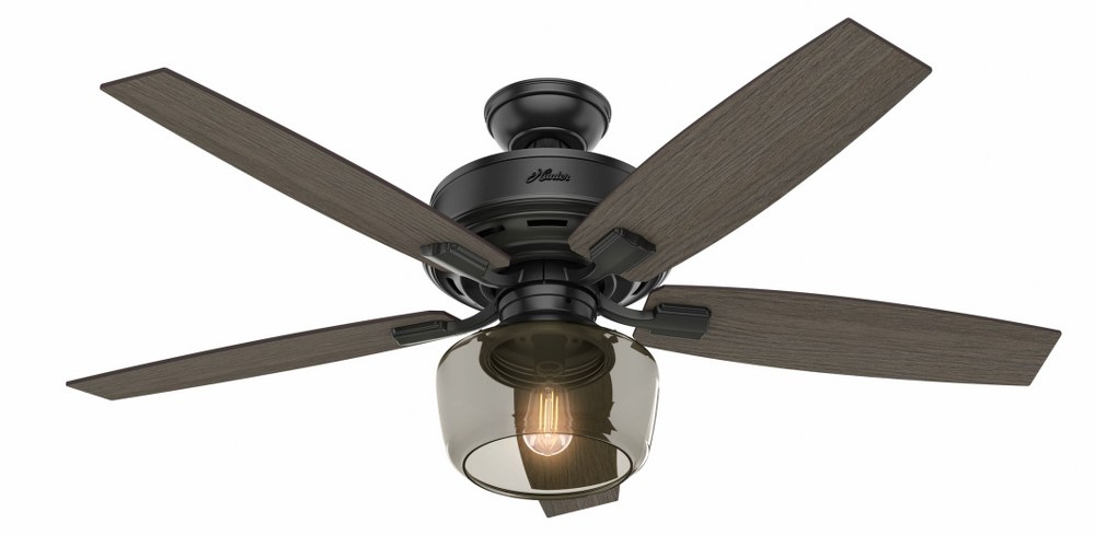 Hunter Fans-54187-Bennett 52 Inch Ceiling Fan with LED Light Kit and Handheld Remote Matte Black  Brushed Nickel Finish with Grey Walnut/Light Grey Oak Blade Finish