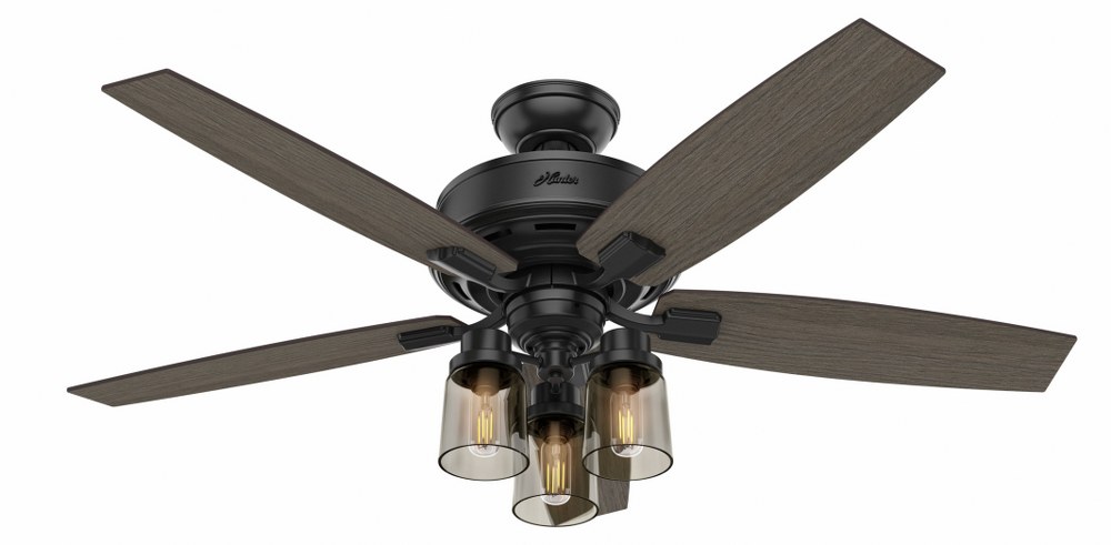 Hunter Fans-54189-Bennett 52 Inch Ceiling Fan with LED Light Kit and Handheld Remote Matte Black  Brushed Nickel Finish with Grey Walnut/Light Grey Oak Blade Finish