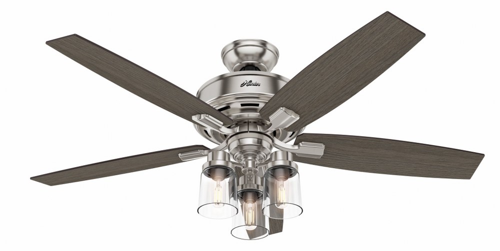 Hunter Fans-54190-Bennett 52 Inch Ceiling Fan with LED Light Kit and Handheld Remote Brushed Nickel  Brushed Nickel Finish with Grey Walnut/Light Grey Oak Blade Finish