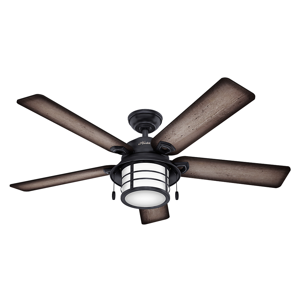Hunter Fans-59135-Key Biscayne-Outdoor Ceiling Fan with Light Kit-54 Inches Wide by 16 Inches High   Weathered Zinc Finish with Burnished Grey Pine Blade Finish with Painted Cased White Glass