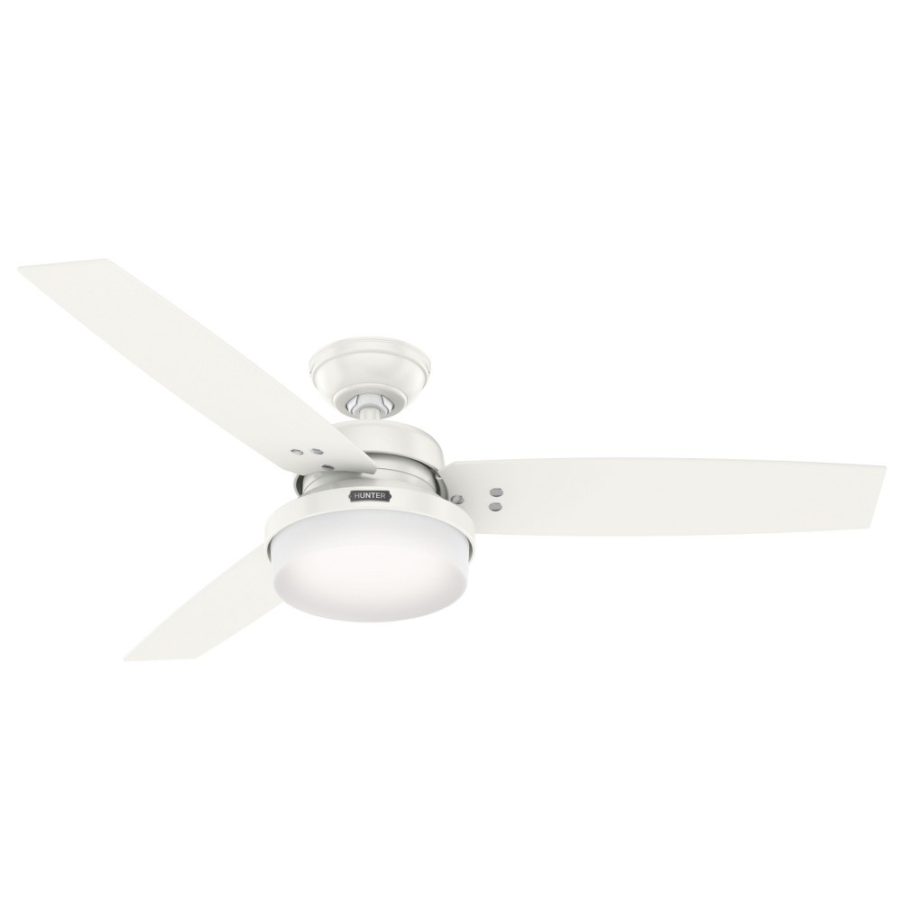 Hunter Fans-59169-Sentinel 52 Inch Ceiling Fan with LED Light Kit and Handheld Remote Fresh White  Brushed Slate Finish with Light Grey Oak Blade Finish with Cased White Glass