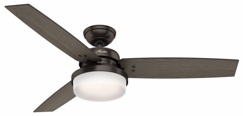 Hunter Fans-59210-Sentinel 52 Inch Ceiling Fan with LED Light Kit and Handheld Remote Premier Bronze  Brushed Slate Finish with Light Grey Oak Blade Finish with Cased White Glass