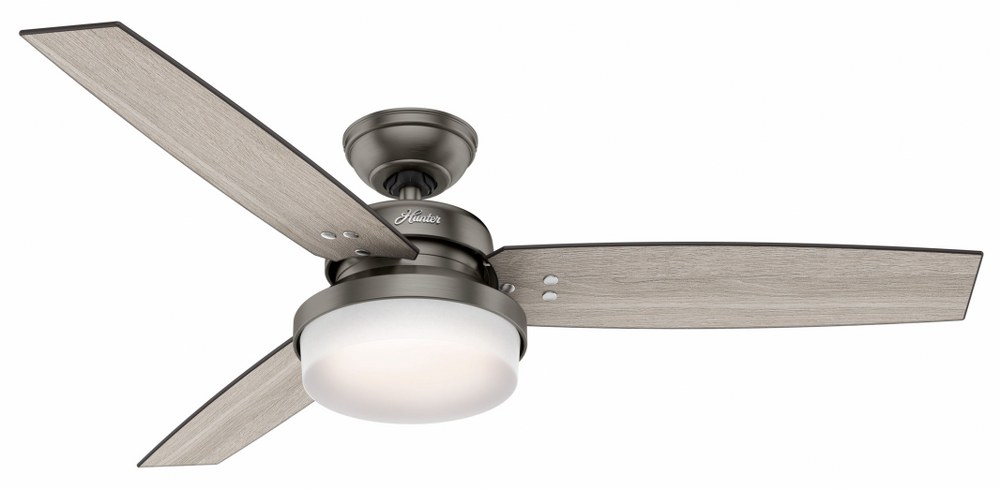 Hunter Fans-59211-Sentinel 52 Inch Ceiling Fan with LED Light Kit and Handheld Remote Brushed Slate  Brushed Slate Finish with Light Grey Oak Blade Finish with Cased White Glass