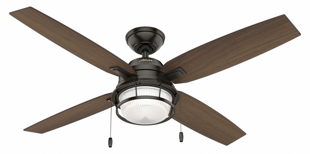 Hunter Fans-59214-Ocala-Outdoor Ceiling Fan with Light Kit-52 Inches Wide   Noble Bronze Finish with Roasted Maple Blade Finish with Clear Glass