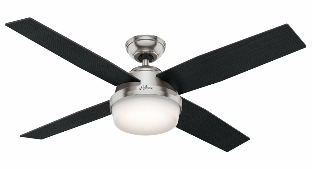 Hunter Fans-59216-Dempsey 52 Inch Ceiling Fan with LED Light Kit and Handheld Remote Brushed Nickel Black Oak Fresh White Finish with Fresh White Blade Finish with Cased White Glass