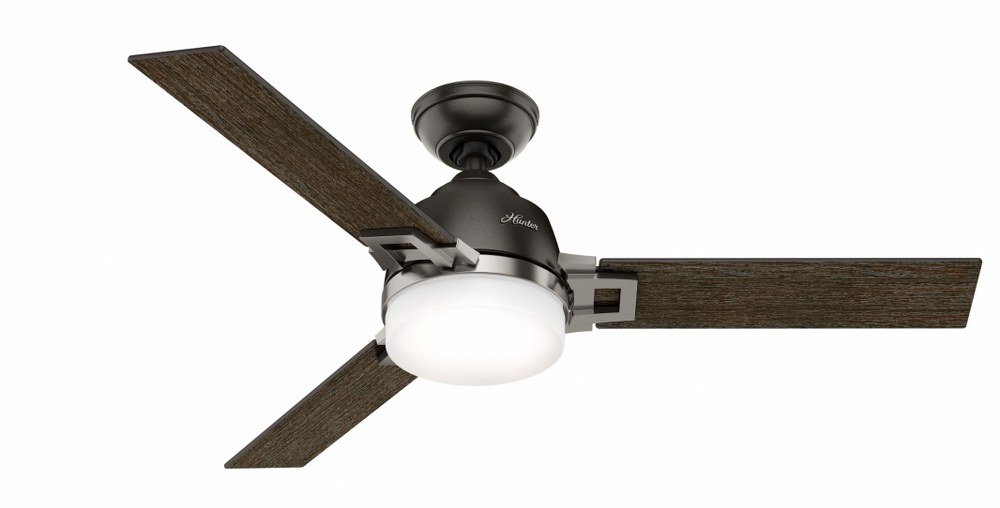Hunter Fans-59219-Leoni-Ceiling Fan with Light Kit-48 Inches Wide   Noble Bronze/Brushed Nickel Finish with Dark Walnut Blade Finish with Cased White Glass