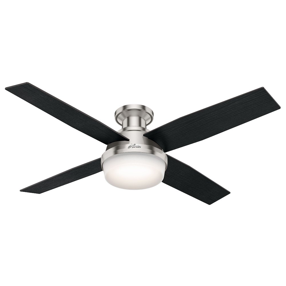 Hunter Fans-59241-Dempsey-Ceiling Fan with Light Kit-52 Inches Wide   Brushed Nickel Finish with Black Oak Blade Finish with Cased White Glass