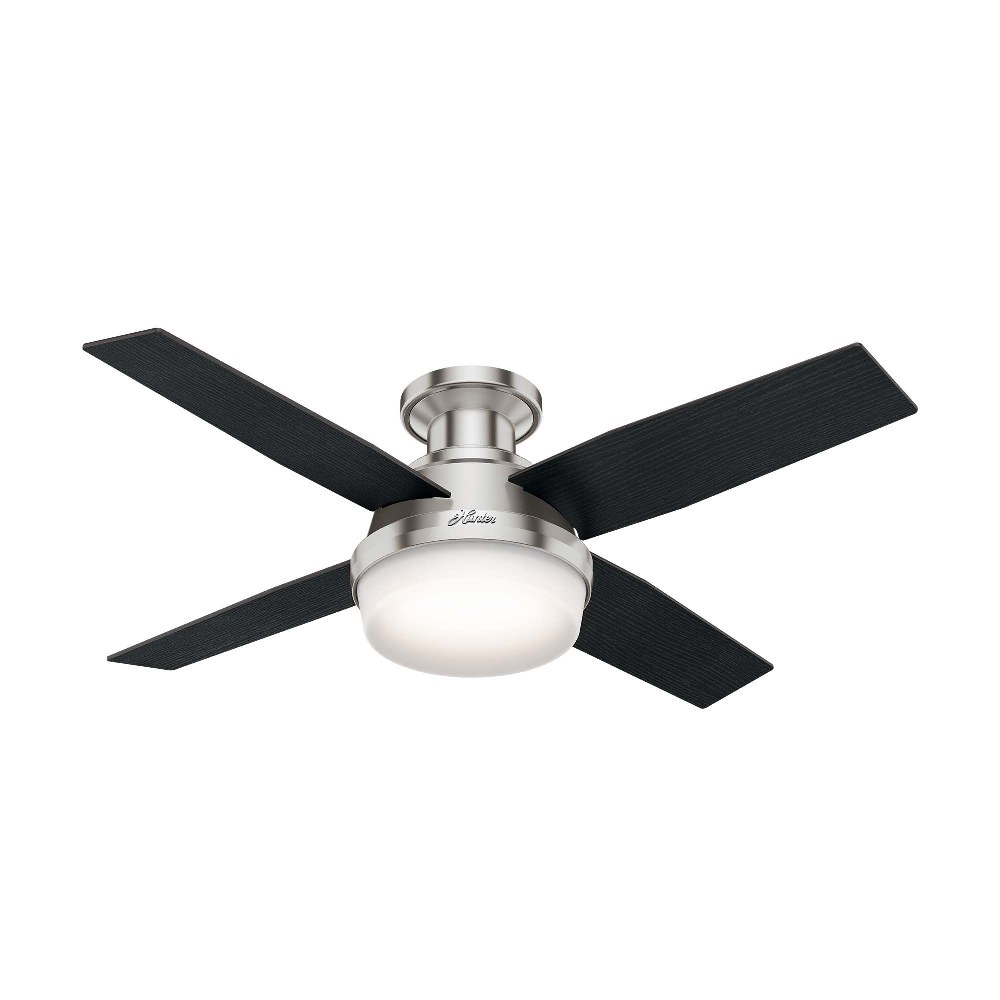 Hunter Fans-59243-Dempsey 44 Inch Low Profile Ceiling Fan with LED Light Kit and Handheld Remote Brushed Nickel Black Oak Fresh White Finish with Fresh White Blade Finish with Cased White Glass