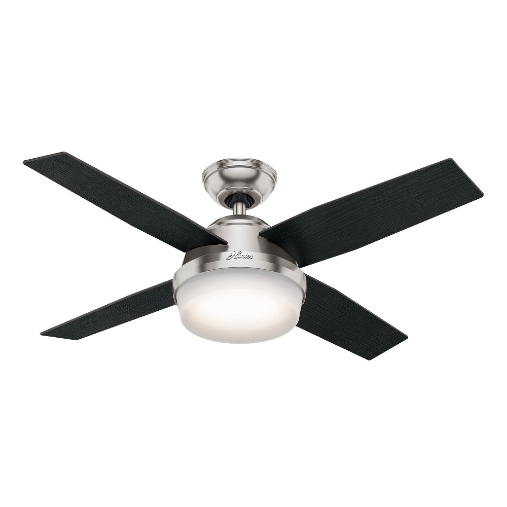 Hunter Fans-59245-Dempsey-Ceiling Fan with Light Kit-44 Inches Wide   Brushed Nickel Finish with Black Oak Blade Finish with Cased White Glass