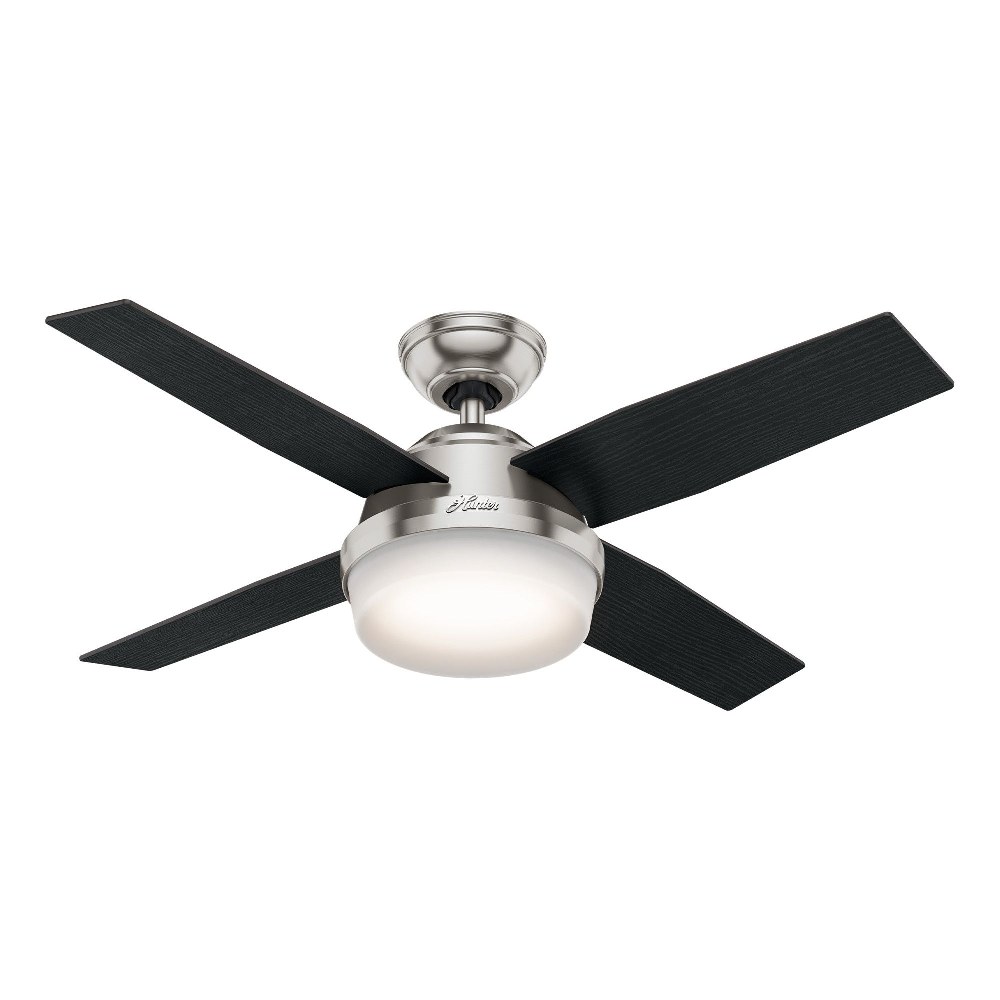 Hunter Fans-59245-Dempsey 44 Inch Ceiling Fan with LED Light Kit and Handheld Remote Brushed Nickel  Fresh White Finish with Fresh White Blade Finish with Cased White Glass