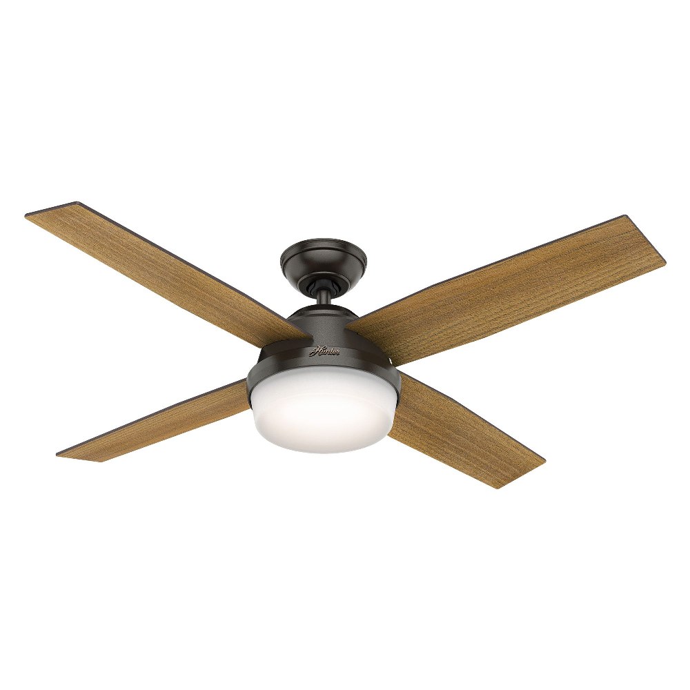 Hunter Fans-59251-Dempsey-Ceiling Fan with Light Kit-52 Inches Wide   Matte Black Finish with Matte Black Blade Finish with Cased White Glass