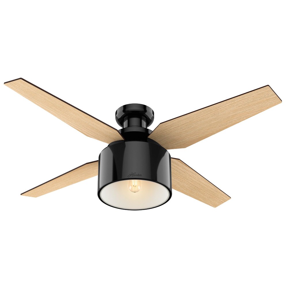 Hunter Fans-59259-Crawford-Ceiling Fan with Light Kit-52 Inches Wide   Gloss Black Finish with Blonde Oak Blade Finish