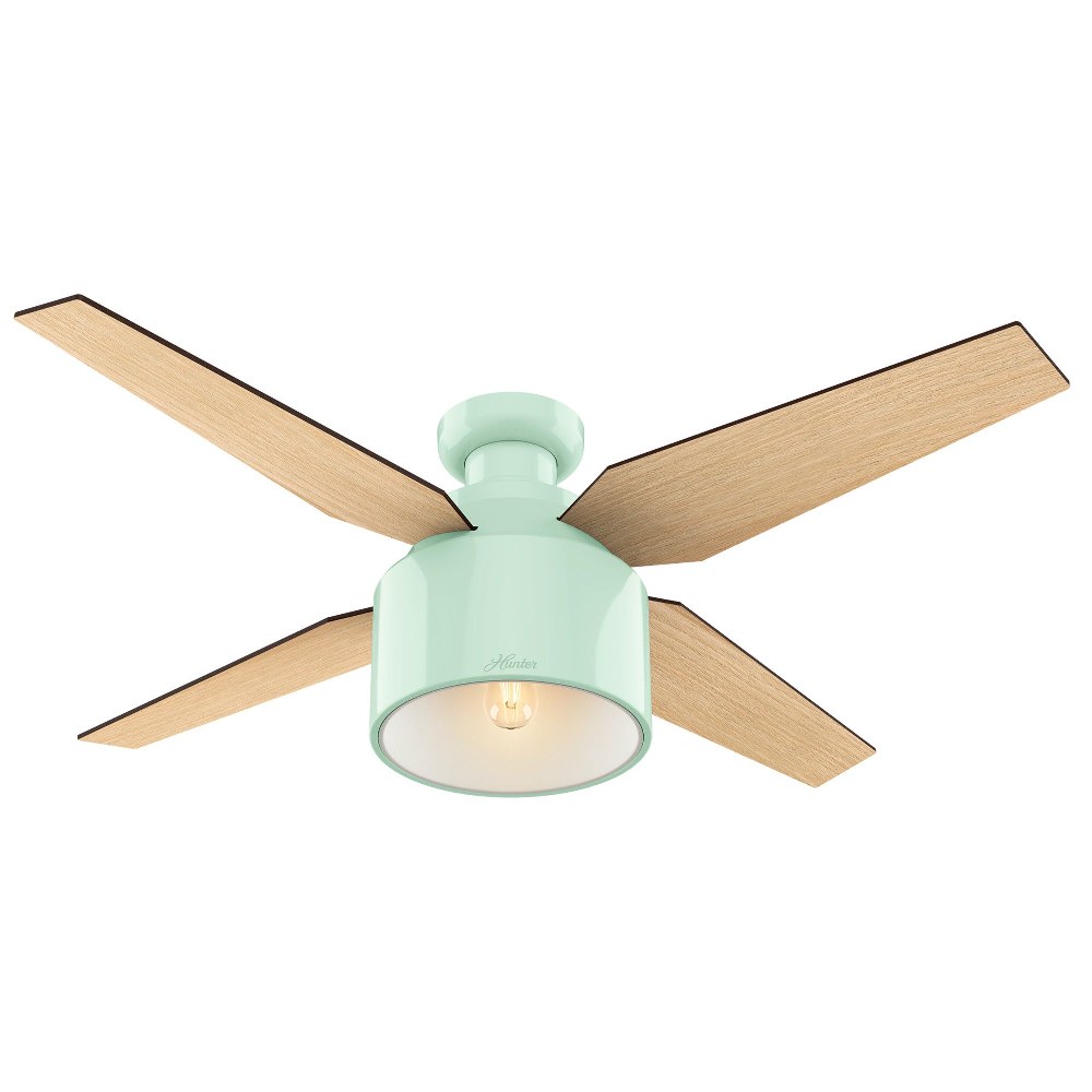 Hunter Fans-59260-Cranbrook 52 Inch Low Profile Ceiling Fan with LED Light Kit and Handheld Remote Mint  Mint Finish with Blonde Oak Blade Finish