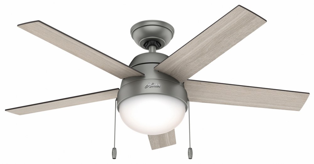 Hunter Fans-59267-Anslee-Ceiling Fan with Kit-46 Inches Wide   Matte Silver Finish with Light Grey Oak Blade Finish with Cased White Glass