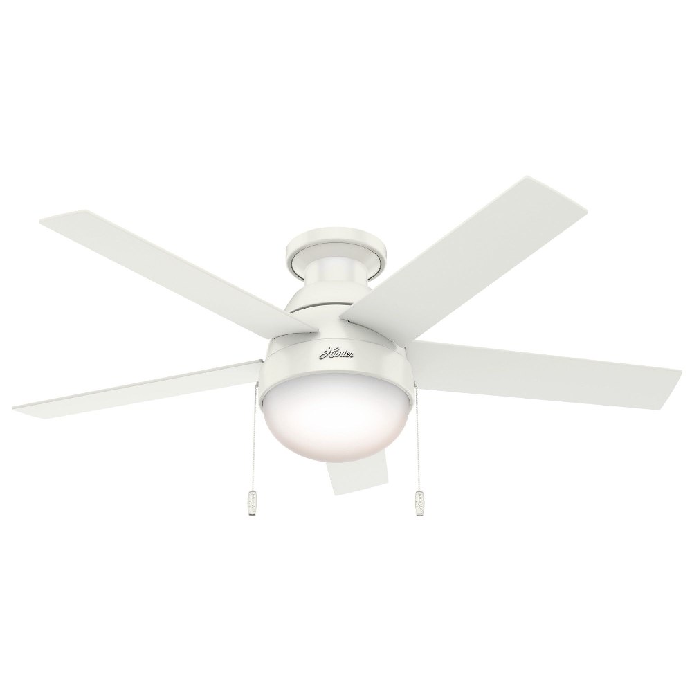 Hunter Fans-59269-Anslee 46 Inch Low Profile Ceiling Fan with LED Light Kit and Pull Chain Fresh White  Matte Silver Finish with Light Grey Oak Blade Finish with Cased White Glass