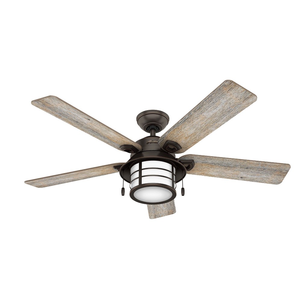 Hunter Fans-59273-Key Biscayne 54 Inch Ceiling Fan with LED Light Kit and Pull Chain Onyx Bengal  Weathered Zinc Finish with Burnished Grey Pine Blade Finish with Painted Cased White Glass