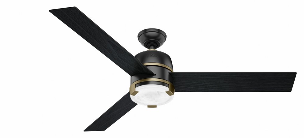 Hunter Fans-59290-Bureau-Ceiling Fan with Light Kit-60 Inches Wide by 15.52 Inches High   Matte Black Finish with Black Oak/Matte Black Blade Finish with Painted Marble White Glass