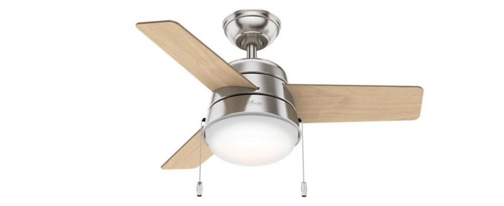 Hunter Fans-59303-Aker 36 Inch Ceiling Fan with LED Light Kit and Pull Chain Brushed Nickel  Brushed Nickel Finish with American Walnut Blade Finish with Cased White Glass