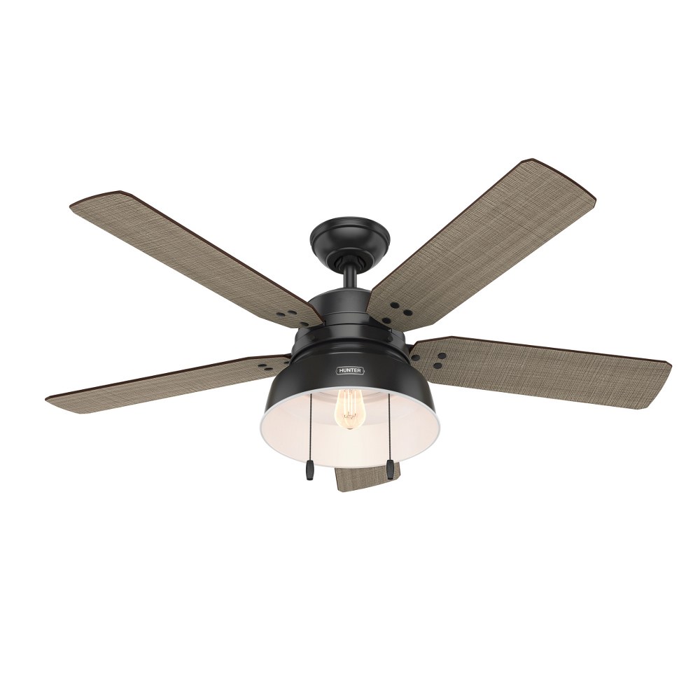 Hunter Fans-59307-Mill Valley 52 Inch Ceiling Fan with LED Light Kit and Pull Chain Matte Black  Barn Red Finish with Medium Walnut/Black Willow Blade Finish