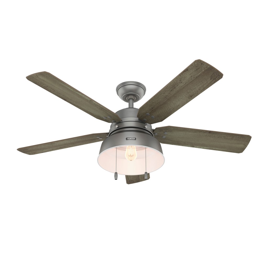 Hunter Fans-59308-Mill Valley-Ceiling Fan with Light Kit-52 Inches Wide by 17.33 Inches High   Matte Silver Finish with Grey Pine/Washed Walnut Blade Finish