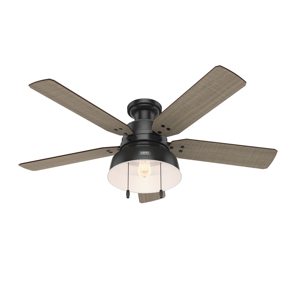 Hunter Fans-59310-Mill Valley 52 Inch Low Profile Ceiling Fan with LED Light Kit and Pull Chain Matte Black  Barn Red Finish with Medium Walnut/Black Willow Blade Finish