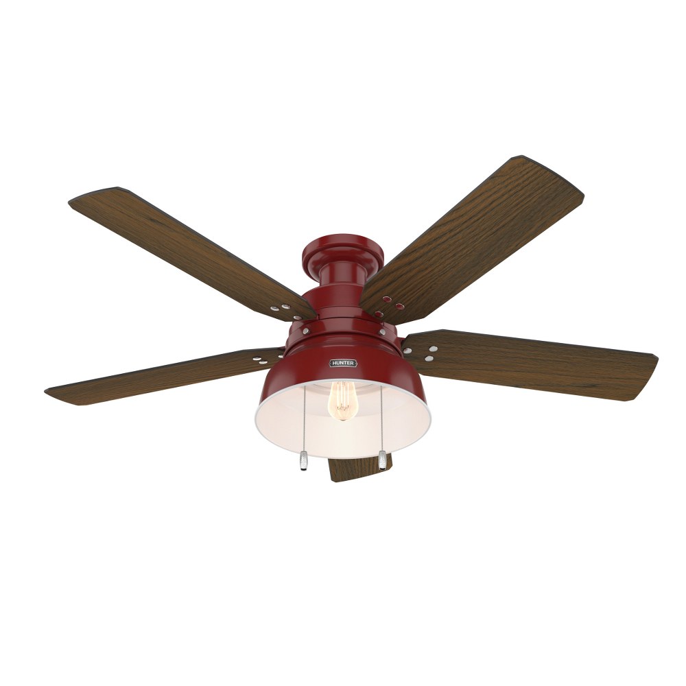 Hunter Fans-59312-Mill Valley-Ceiling Fan with Light Kit-52 Inches Wide   Barn Red Finish with Medium Walnut/Black Willow Blade Finish