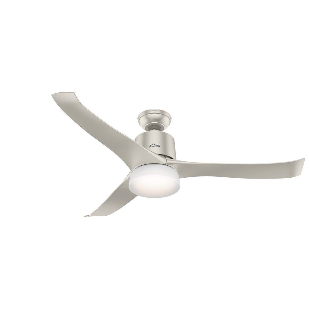 Hunter Fans-59376-Symphony 54 Inch WiFi Ceiling Fan with LED Light Kit and Handheld Remote Matte Nickel  Fresh White Finish with Fresh White Blade Finish with Cased White Glass