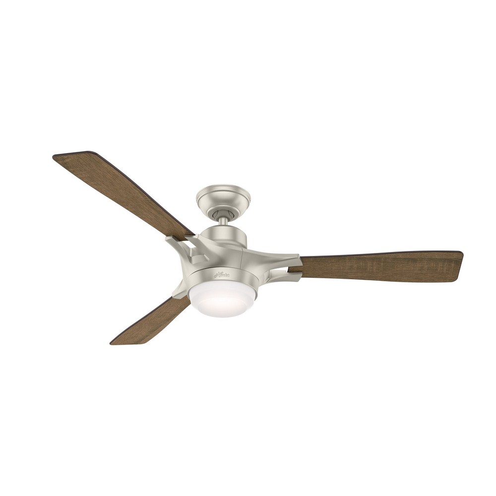 Hunter Fans-59378-Signal 54 Inch WiFi Ceiling Fan with LED Light Kit and Handheld Remote Matte Nickel  Noble Bronze Finish with Medium Wood Blade Finish with Cased White Glass