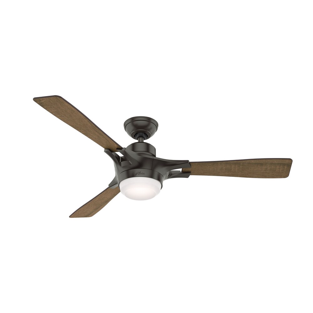 Hunter Fans-59379-Signal 54 Inch WiFi Ceiling Fan with LED Light Kit and Handheld Remote Noble Bronze  Noble Bronze Finish with Medium Wood Blade Finish with Cased White Glass