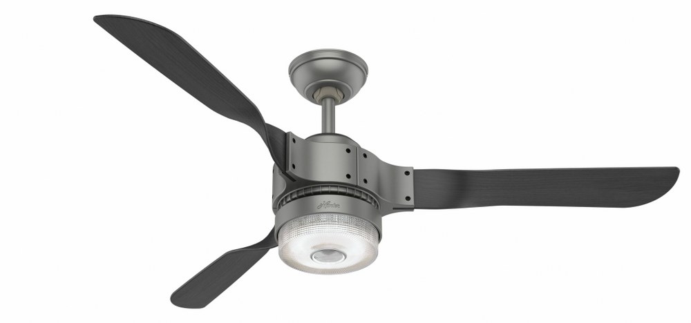 Hunter Fans-59381-Apache 54 Inch WiFi Ceiling Fan with LED Light Kit and Handheld Remote Matte Silver  Noble Bronze Finish with White Washed Distressed Oak Blade Finish with Clear Holophane Glass