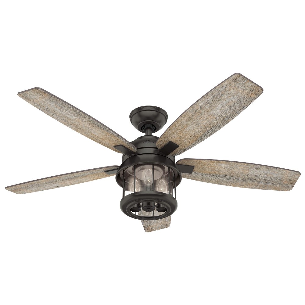 Hunter Fans-59420-Coral Bay 52 Inch Ceiling Fan with LED Light Kit and Handheld Remote   Noble Bronze Finish with Barnwood/Drifted Oak Blade Finish with Clear Seeded Glass