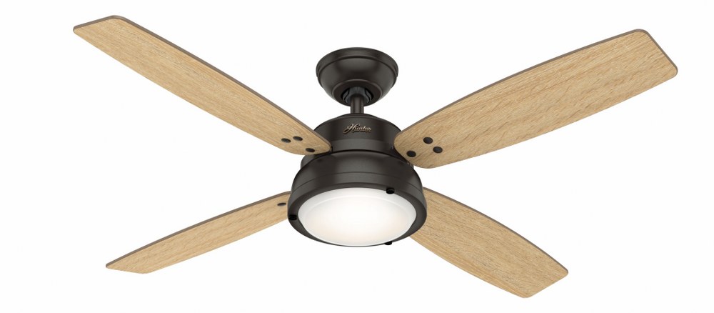 Hunter Fans-59438-Wingate 52 Inch Ceiling Fan with LED Light Kit and Handheld Remote Noble Bronze  Brushed Nickel Finish with Bleached Grey Pine/American Walnut Blade Finish with Cased White Glass