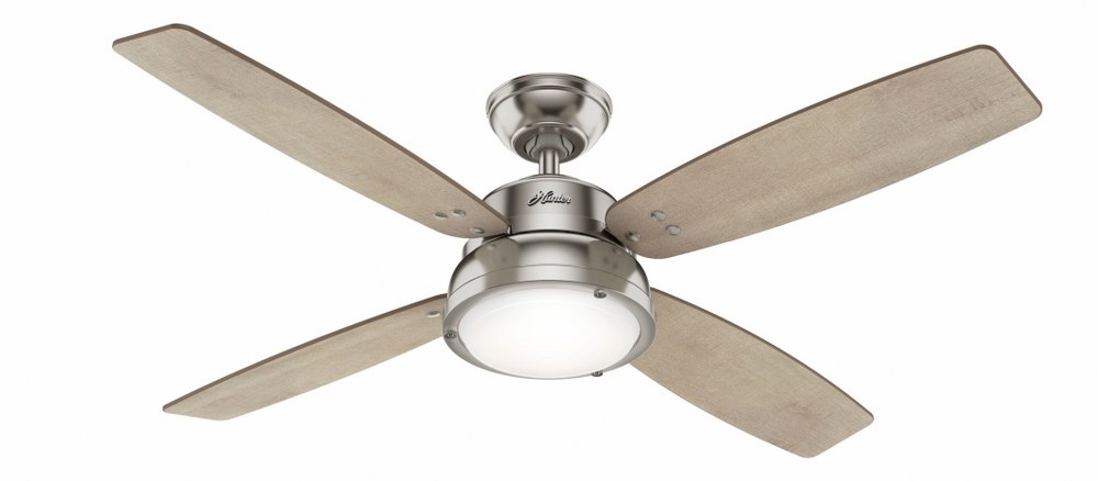 Hunter Fans-59439-Wingate 52 Inch Ceiling Fan with LED Light Kit and Handheld Remote Brushed Nickel  Brushed Nickel Finish with Bleached Grey Pine/American Walnut Blade Finish with Cased White Glass