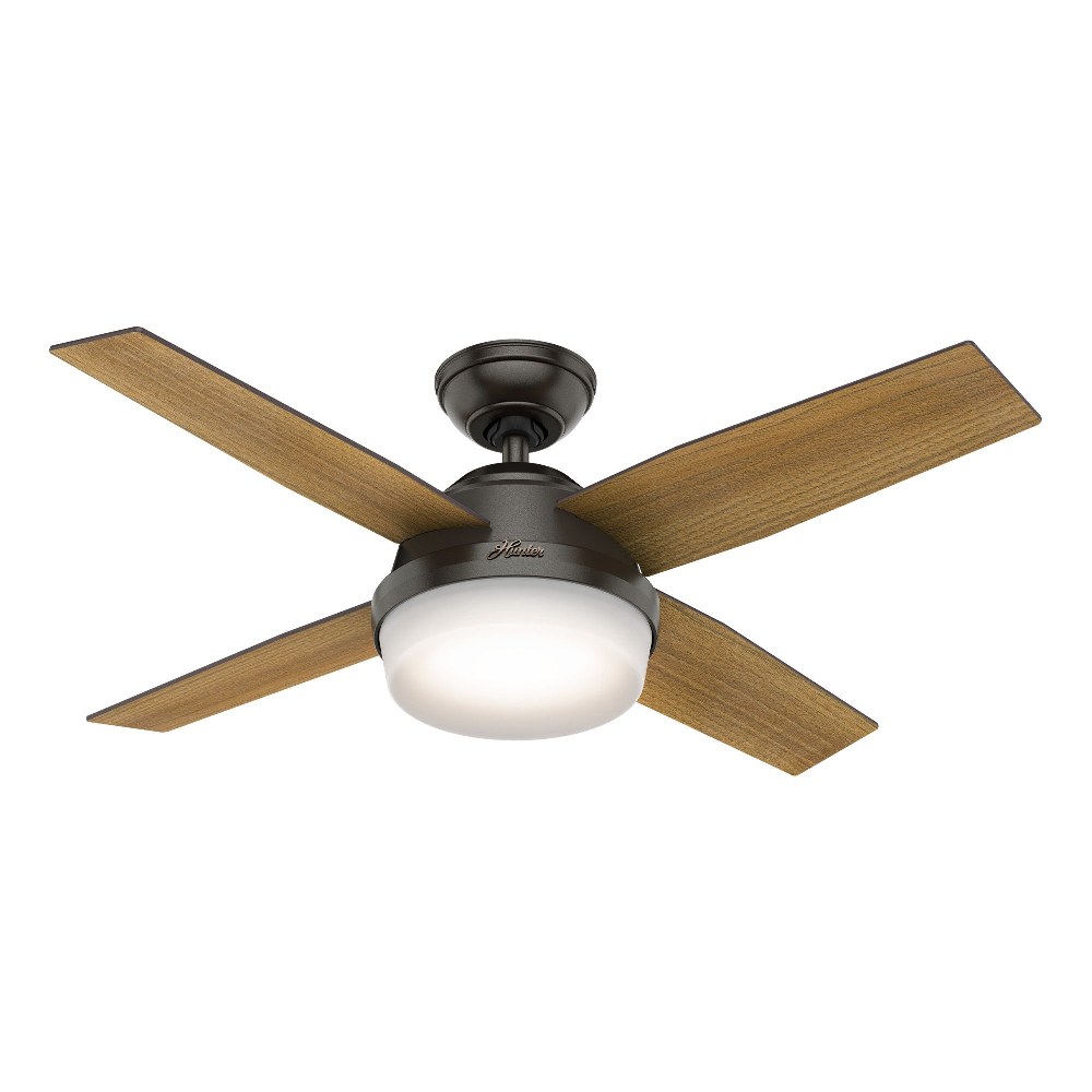 Hunter Fans-59444-Dempsey 44 Inch Ceiling Fan with LED Light Kit and Handheld Remote Noble Bronze  Fresh White Finish with Fresh White Blade Finish with Cased White Glass