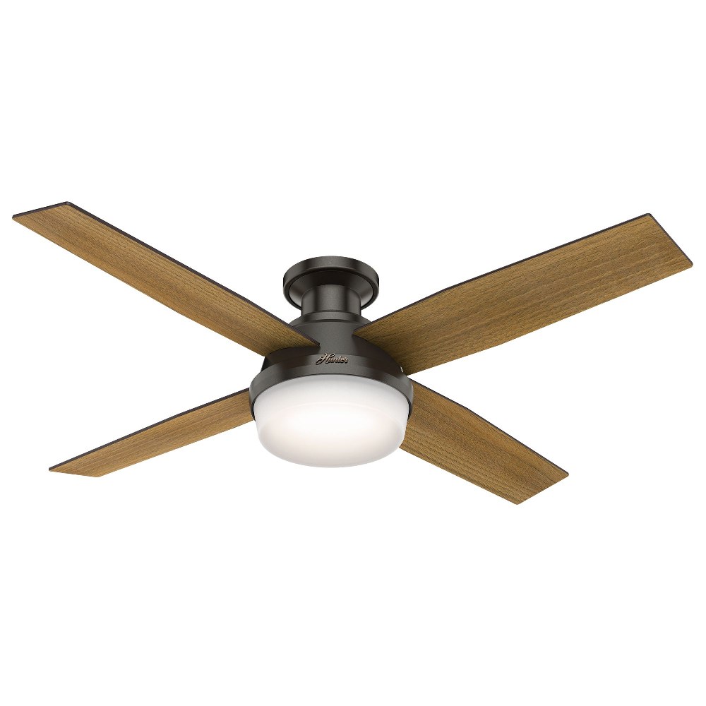 Hunter Fans-59447-Dempsey 52 Inch Low Profile Ceiling Fan with LED Light Kit and Handheld Remote Noble Bronze Umber Walnut Noble Bronze Finish with Umber Walnut Blade Finish with Cased White Glass