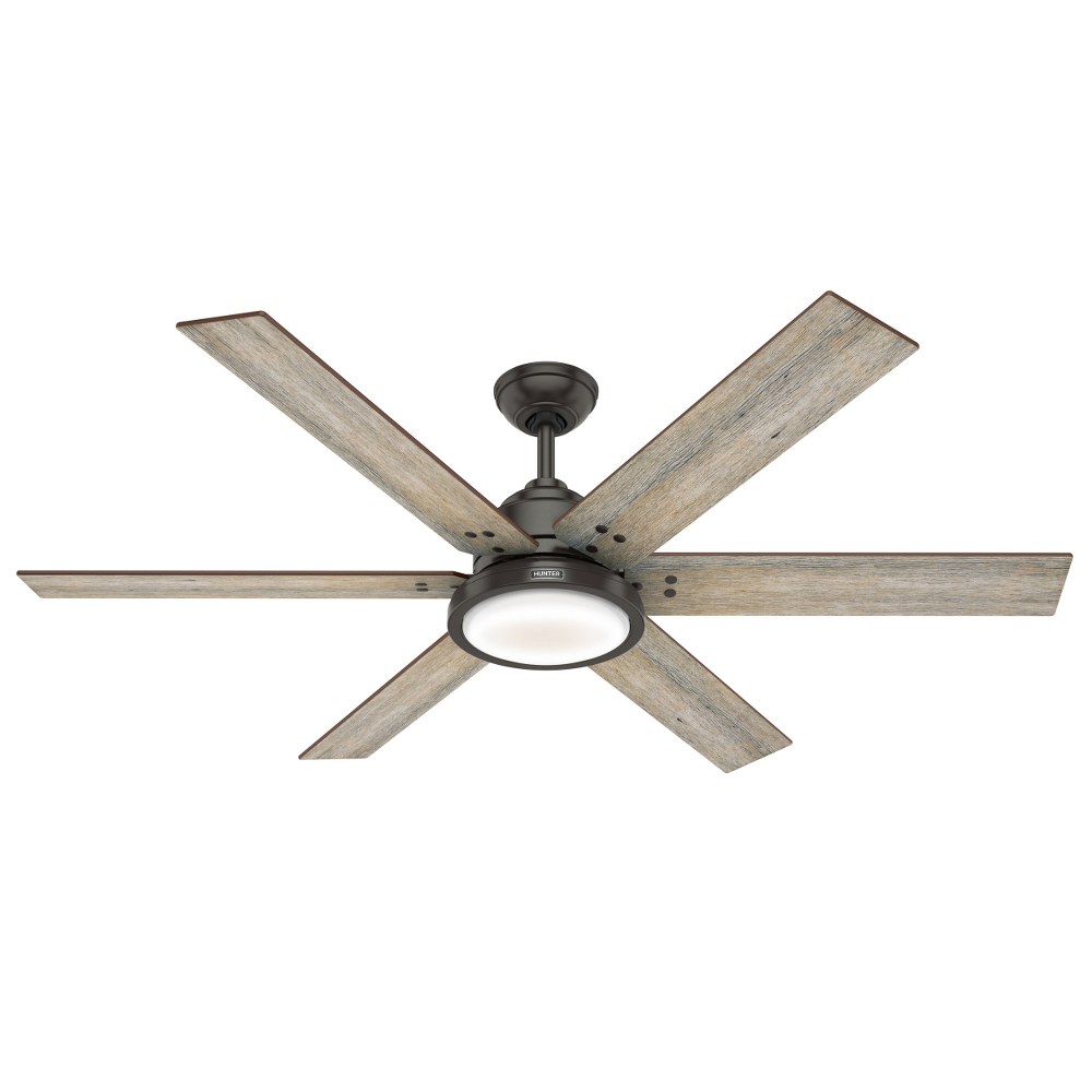 Hunter Fans-59461-Warrant-Noble Bronze Ceiling Fan with Wall Control and LED Light Kit in Farmhouse Style-60 Inches Wide by 16.87 Inches High   Noble Bronze Finish with Barnwood/Drifted Oak Blade Fini