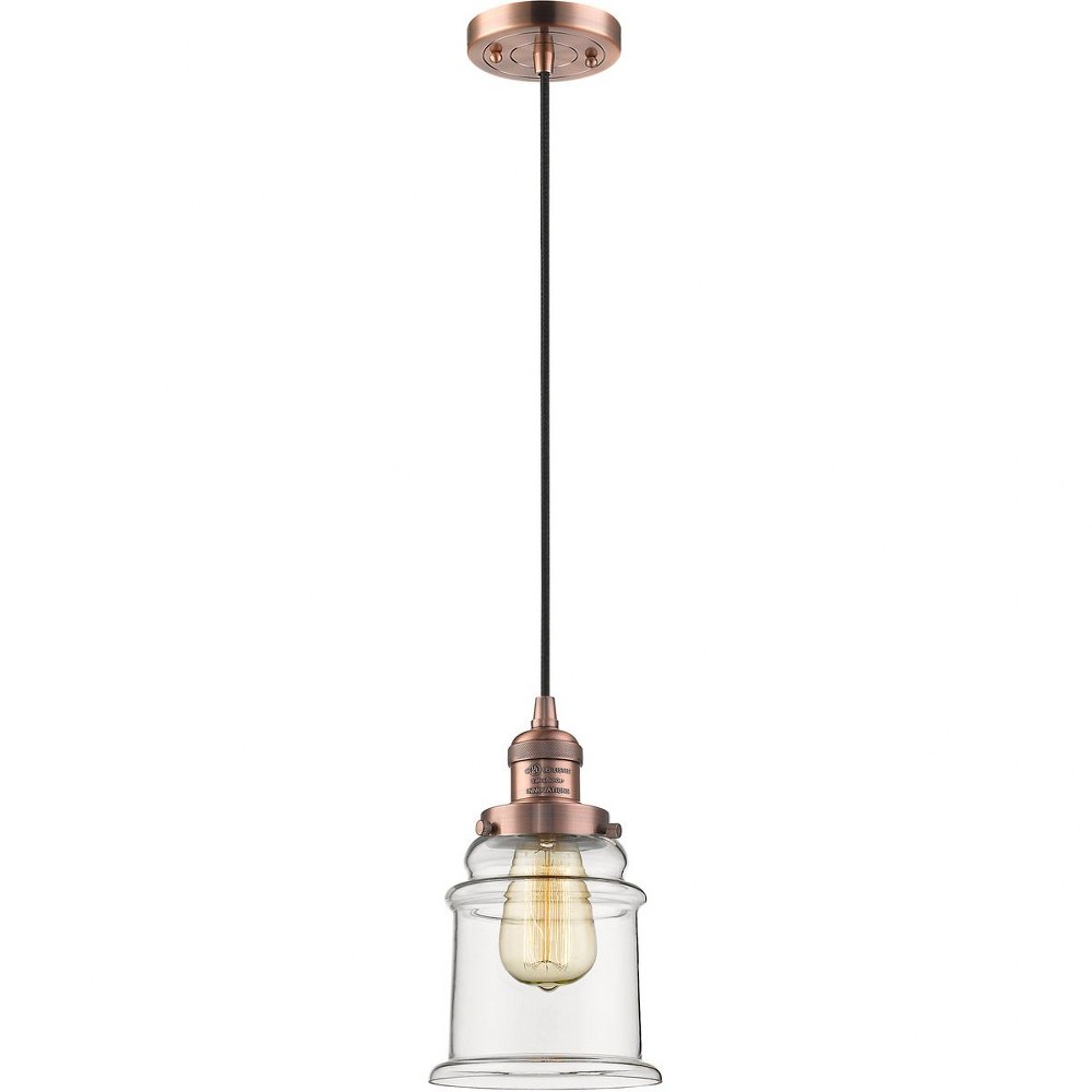 Innovations Lighting-201C-AC-G182-Canton-Two Light Cord Mini Pendant-6 Inches Wide by 10 Inches High Antique Copper Finish with Clear Glass
